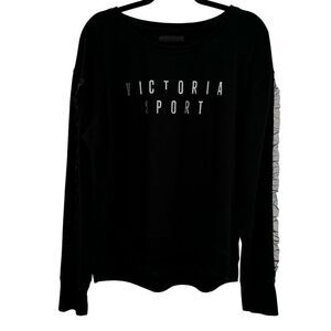 Victoria Sport Ruffle Sleeve High Low Hem Sweatshirt Black Large